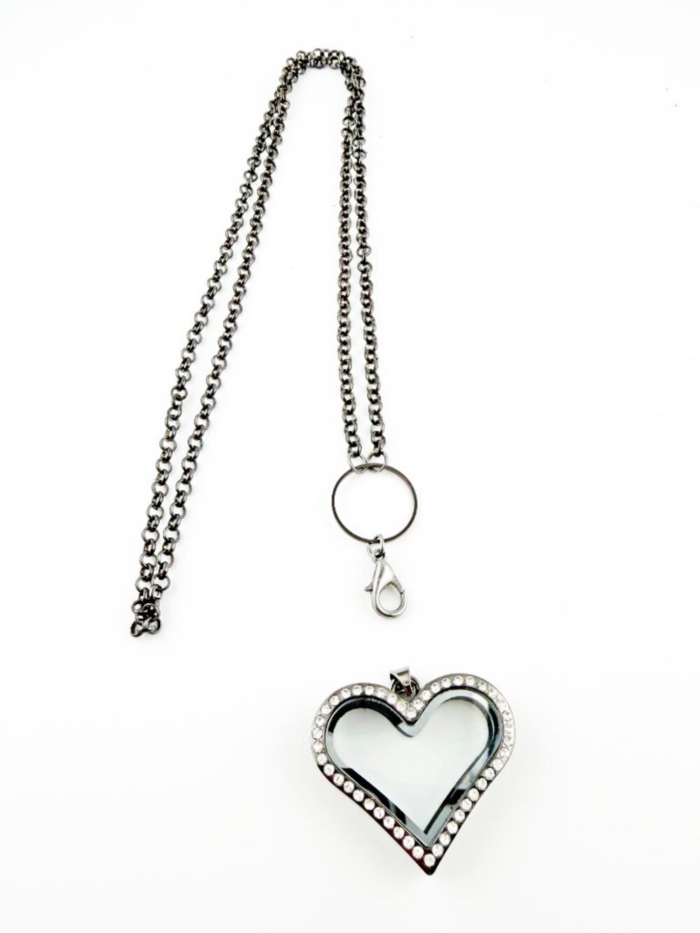 Crystal Heart Memory Floating Locket Lobster Clasp Necklace - Gunmetal-toned - Picture 3 of 8
